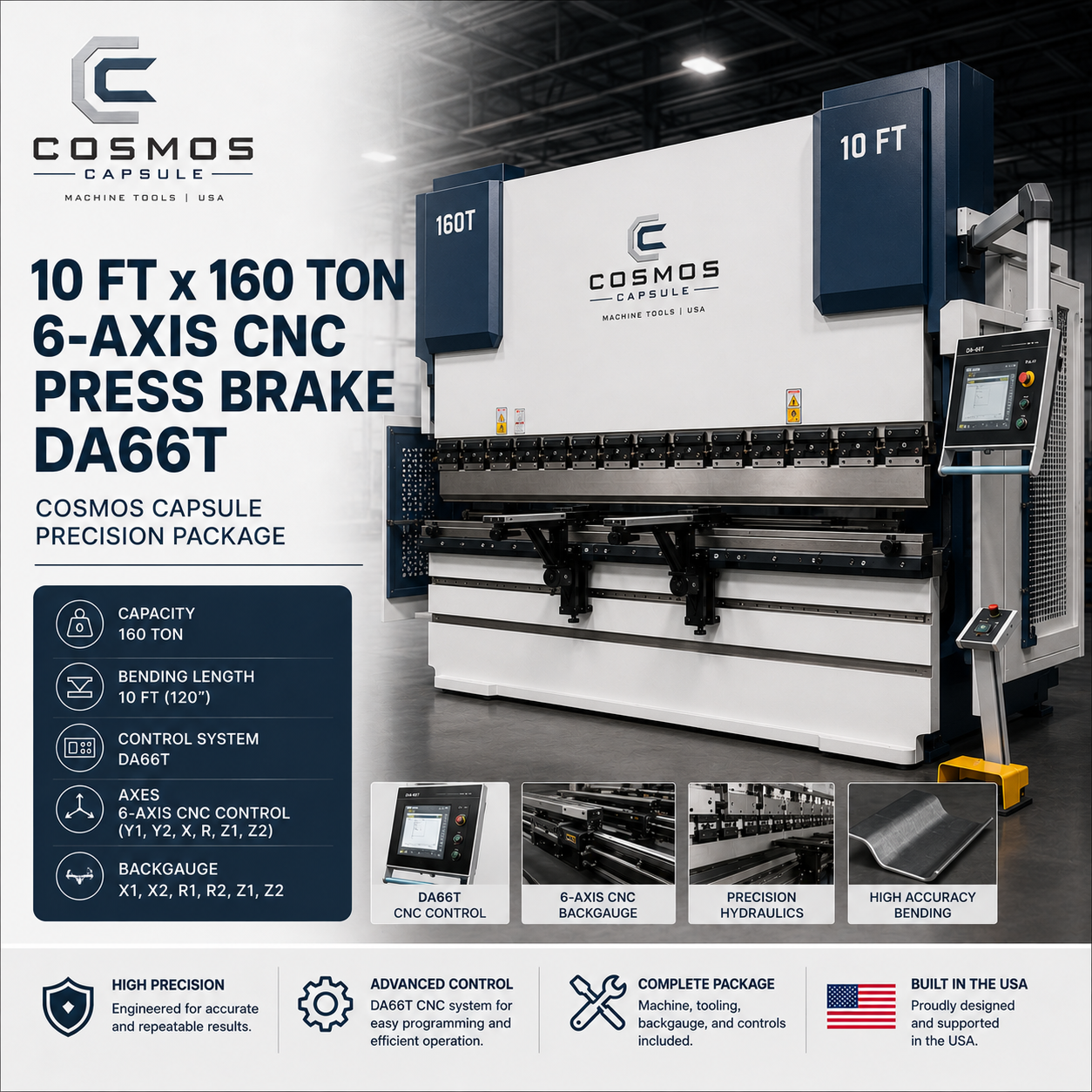 10 ft x 160 Ton 6-Axis CNC Hydraulic Press Brake with DA66T
