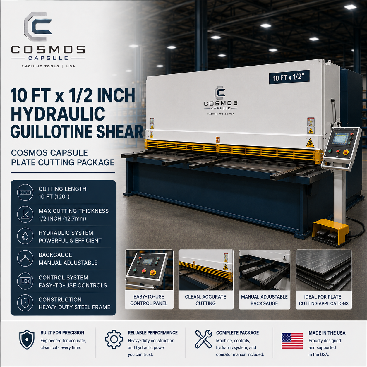 10 ft x 1/2 inch Hydraulic Guillotine Shear - Cosmos Capsule Plate Cutting Package