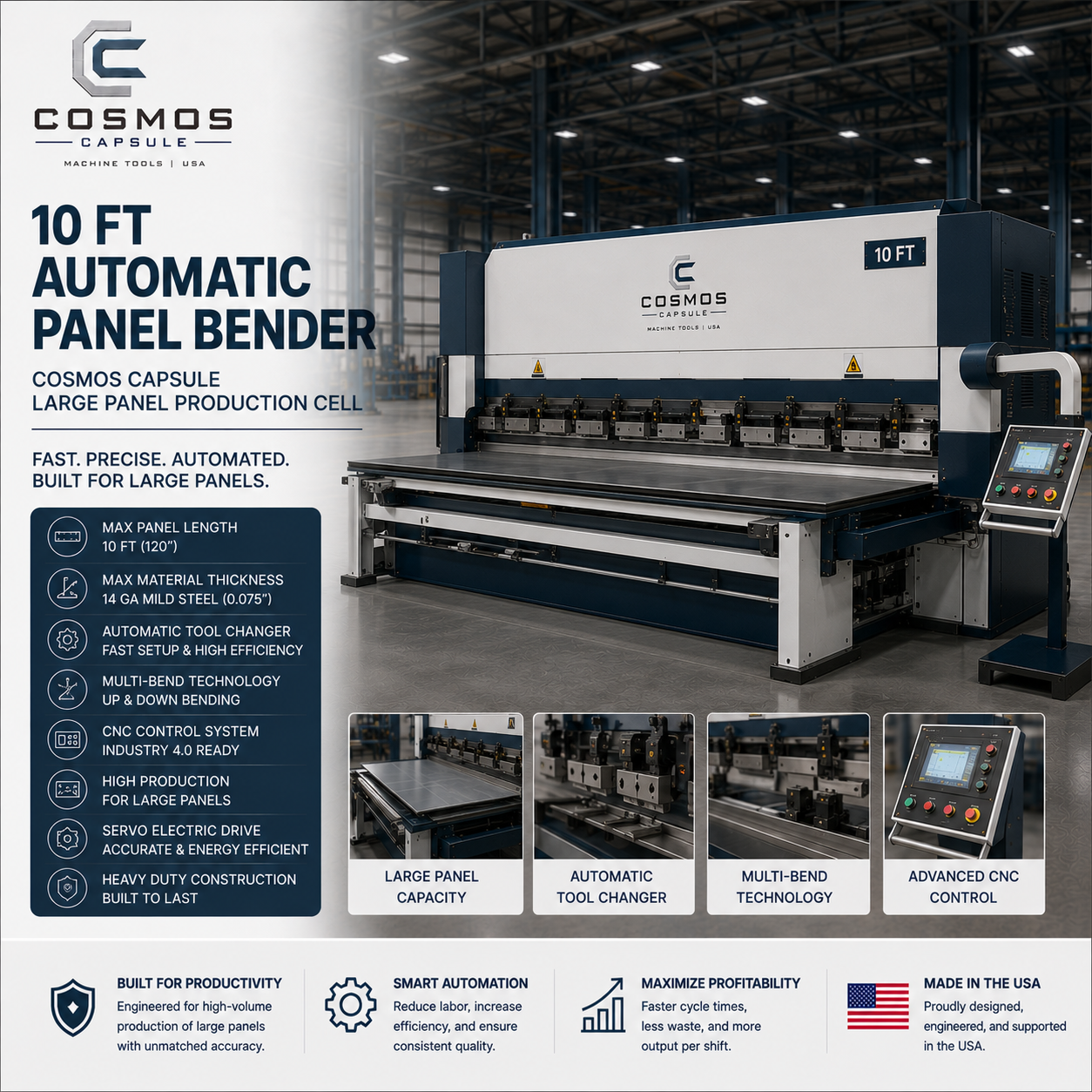 10 ft Automatic Panel Bender - Cosmos Capsule Large Panel Production Cell