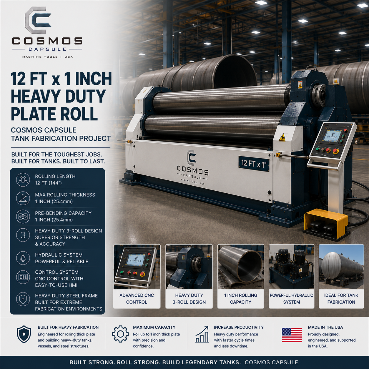 12 ft x 1 inch Heavy Duty Plate Roll - Cosmos Capsule Tank Fabrication Project