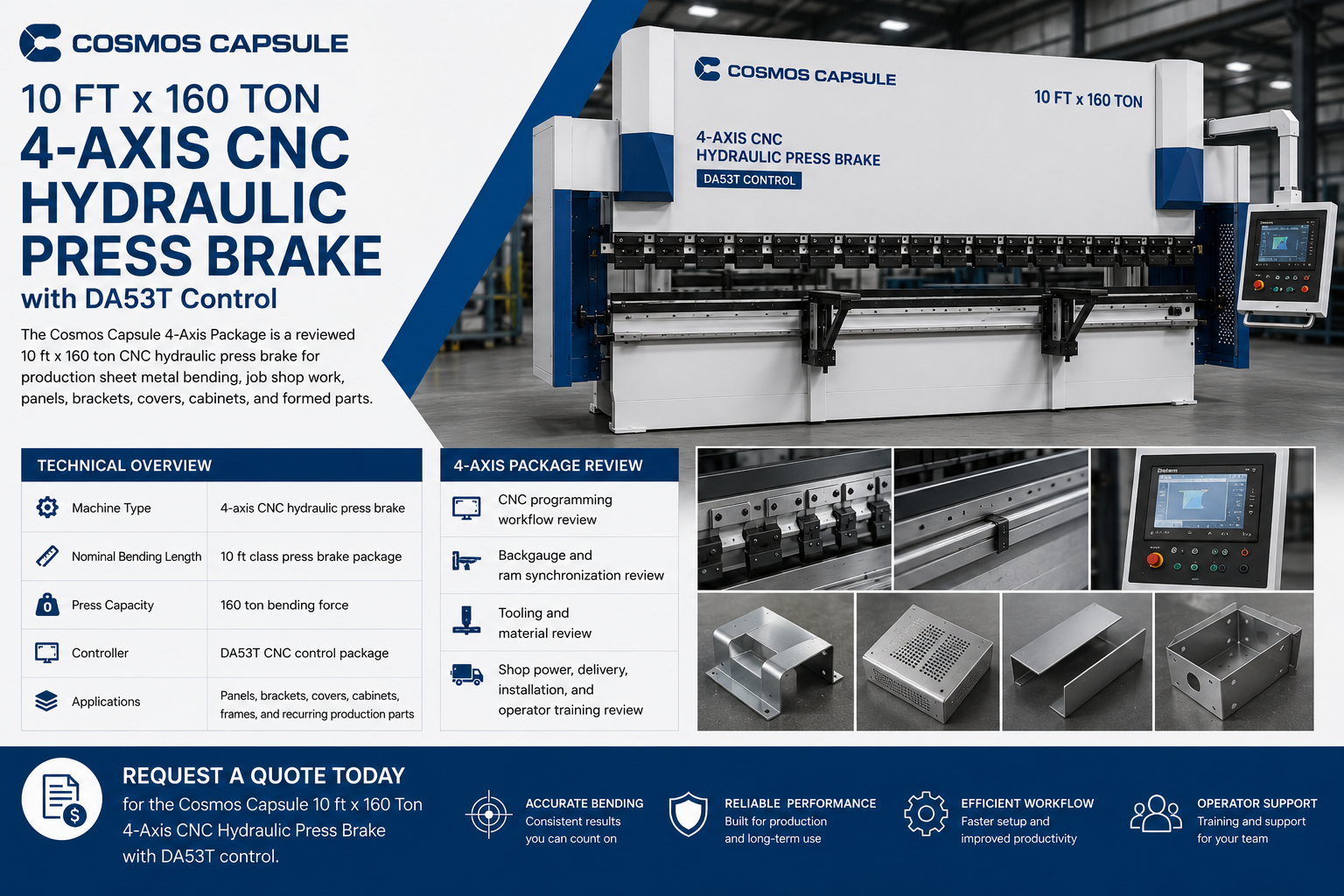 10 ft x 160 Ton 4-Axis CNC Hydraulic Press Brake with DA53T