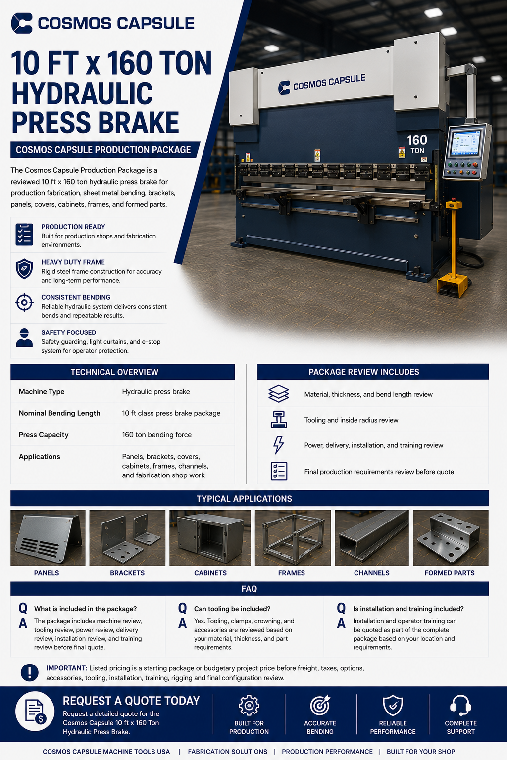10 ft x 160 Ton Hydraulic Press Brake