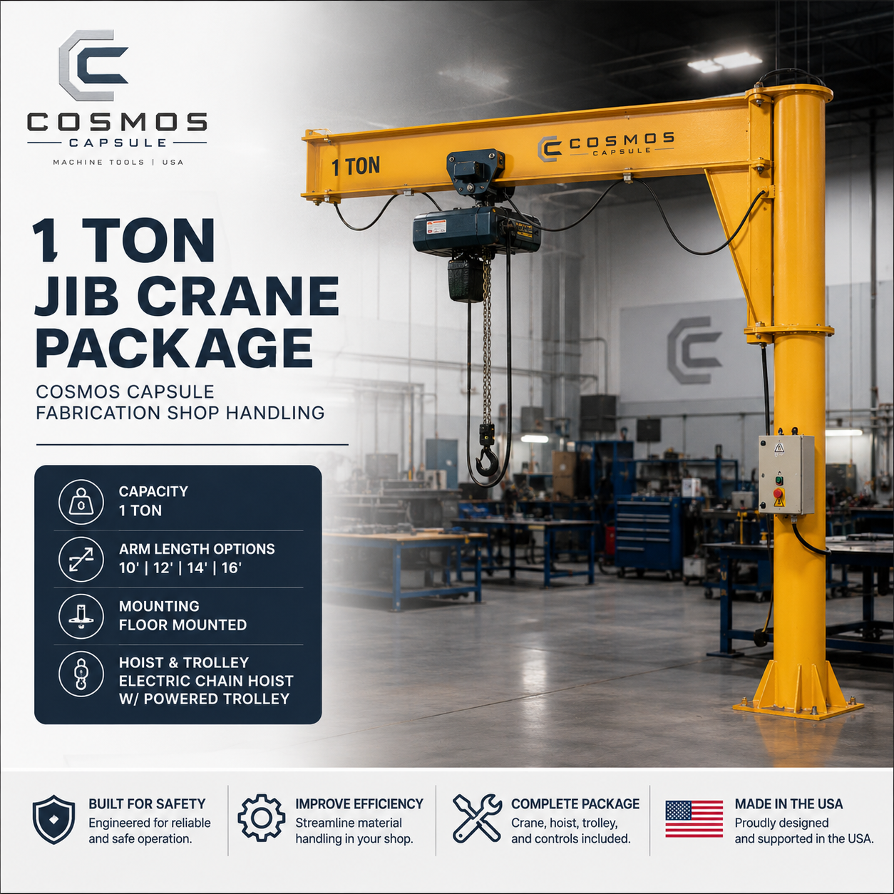 1 Ton Jib Crane Package - Cosmos Capsule Fabrication Shop Handling