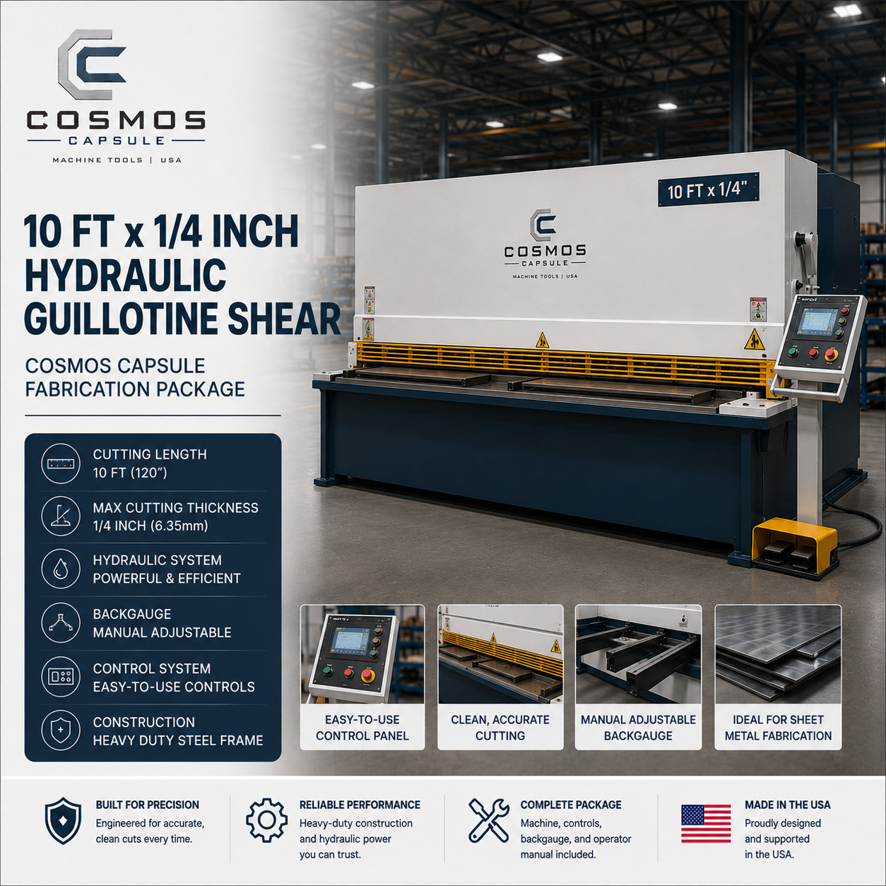 10 ft x 1/4 inch Hydraulic Guillotine Shear - Cosmos Capsule Fabrication Package