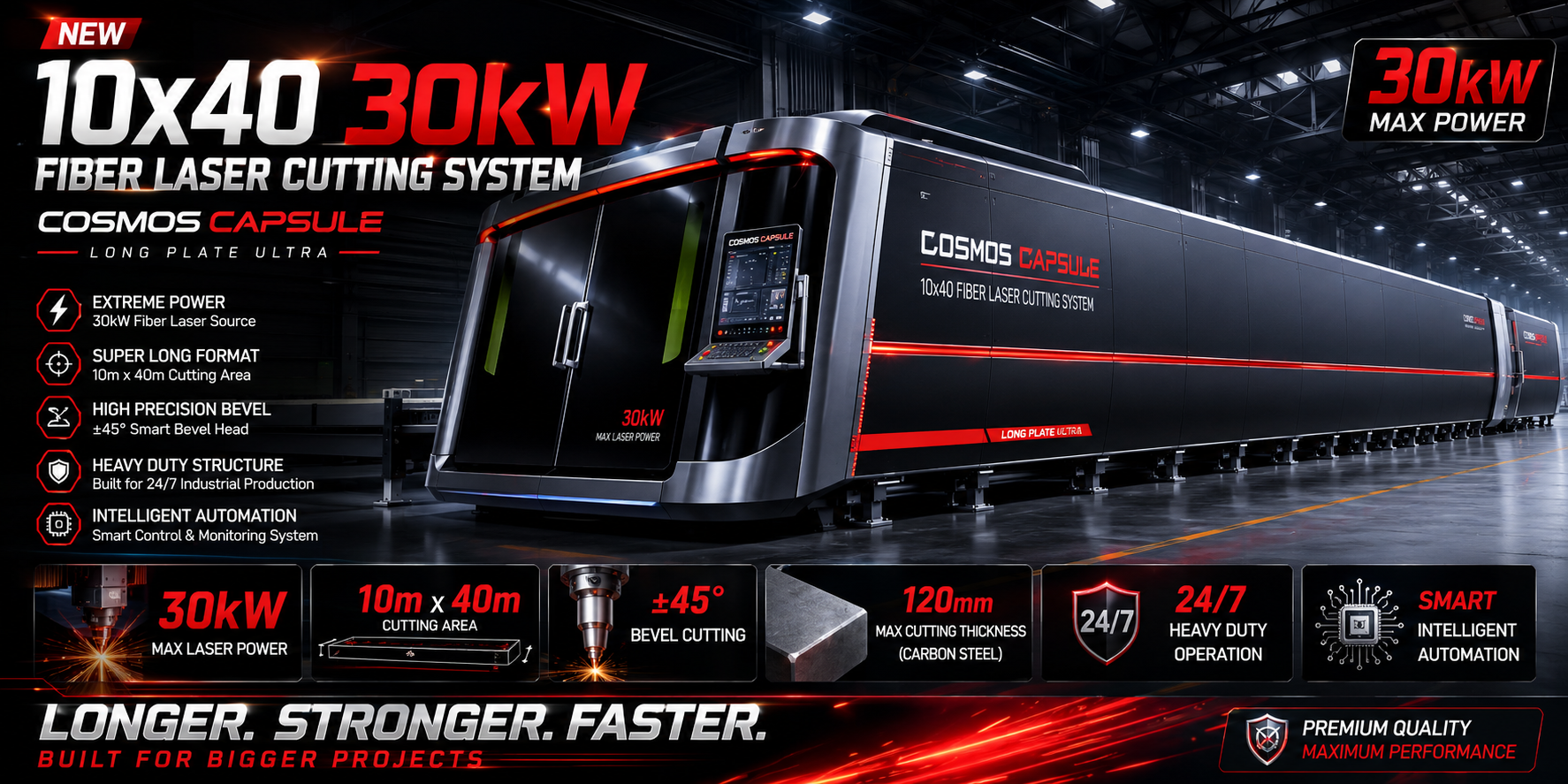 10x40 30kW Fiber Laser Cutting System - Cosmos Capsule Long Plate Ultra