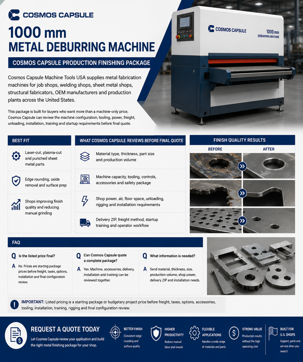 1000 mm Metal Deburring Machine - Cosmos Capsule Production Finishing Package