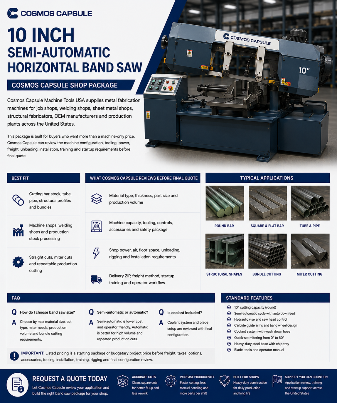 10 inch Semi-Automatic Horizontal Band Saw - Cosmos Capsule Shop Package